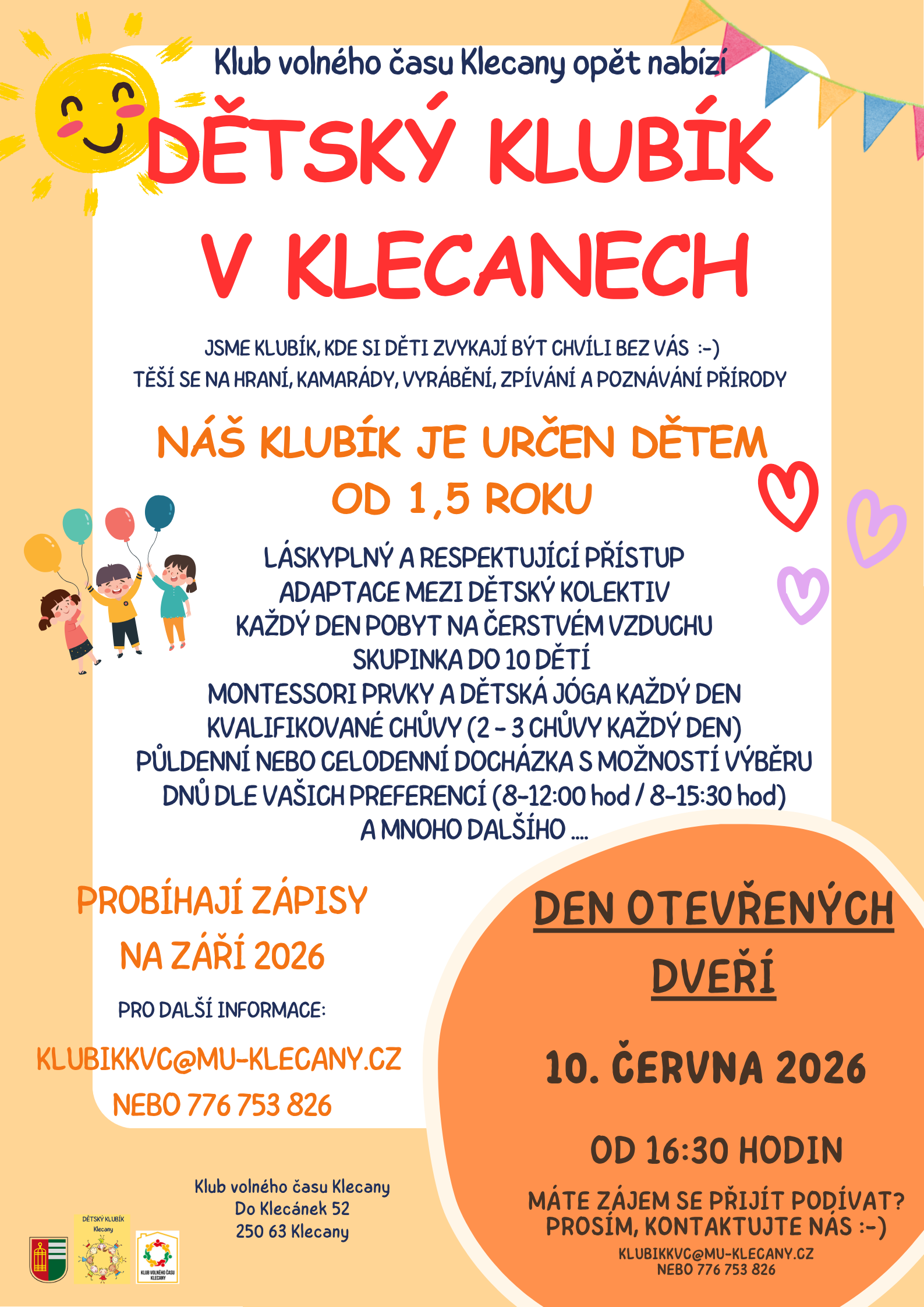Plakát: Den otevřených dveří v Klubíku pro nejmenší děti
